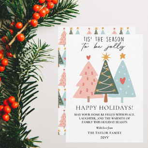 Whimsical Pastel Christmas Trees Happy Holidays Holiday Card