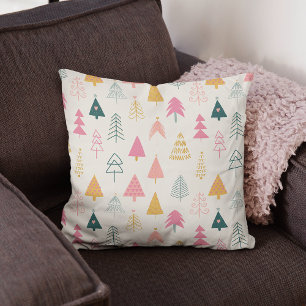 Whimsical Pastel Christmas Trees Pattern Cushion