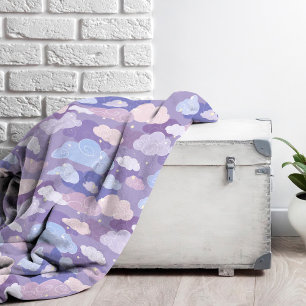 Whimsical Pastel Clouds and Stars Pattern Fleece Blanket