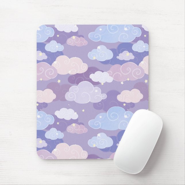 Whimsical Pastel Clouds and Stars Pattern Mouse Pad (With Mouse)