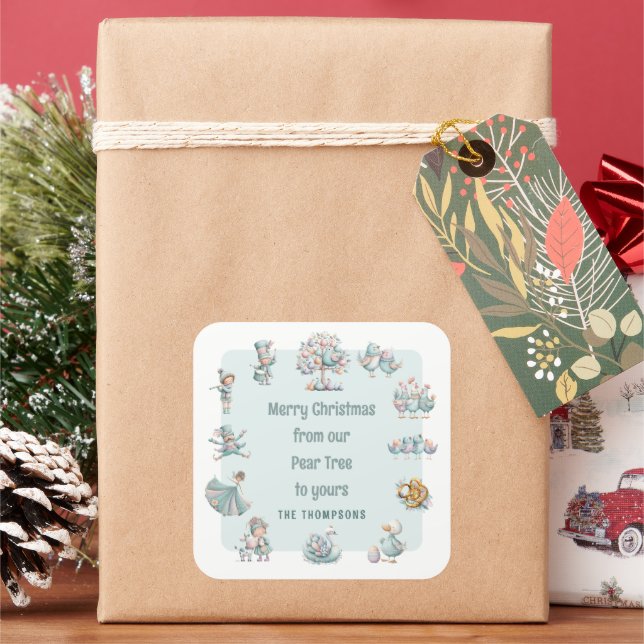 Whimsical Pastel Colours 12 Days of Christmas Square Sticker (Holiday)