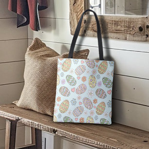 Whimsical Pastel Cute Easter Eggs Floral Patter Tote Bag