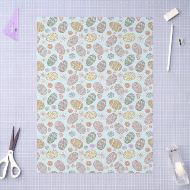 Whimsical Pastel Cute Easter Eggs Floral Pattern Tissue Paper (Craft)