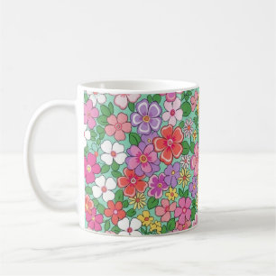 Whimsical Pastel Ditsy Floral Pattern on Mint Aqua Coffee Mug