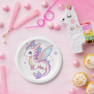 Whimsical Pastel Dragon Baby Shower Paper Plate
