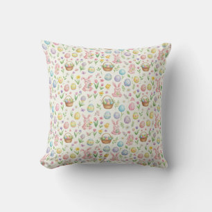 Whimsical Pastel Easter Bunny & Floral Pattern Cushion