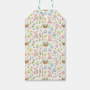 Whimsical Pastel Easter Bunny & Floral Pattern Gift Tags