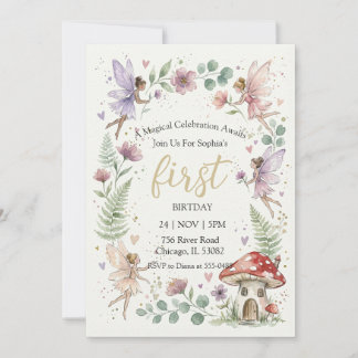 Whimsical Pastel Fairy Forest Girl Birthday  Invitation