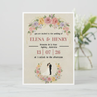 Whimsical Pastel Floral Arch and Bride Groom Invitation