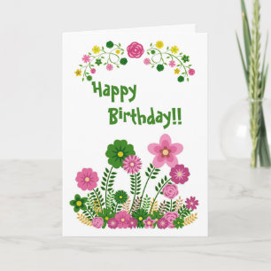 Whimsical Pastel Floral Happy Birthday Card