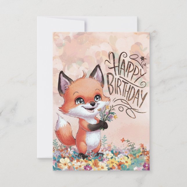 Whimsical Pastel Fox Birthday Card (Front)