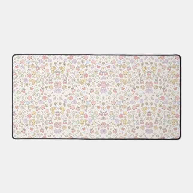 Whimsical Pastel Garden: A Pattern of Floral  Desk Mat (Front)