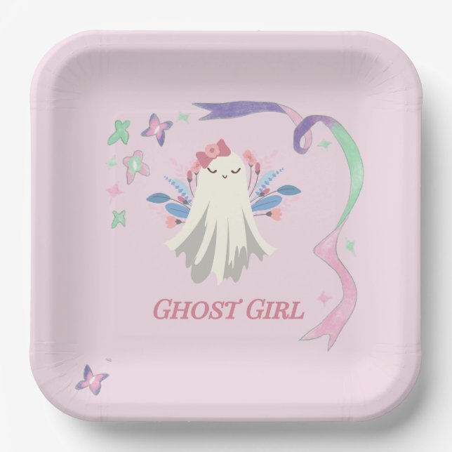 Whimsical Pastel Ghost Girl Halloween Party  Paper Plate (Front)