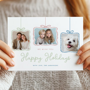 Whimsical Pastel Gift Box Photo Holiday Card