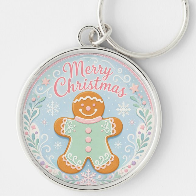 Whimsical Pastel Gingerbread Man Key Ring (Front)