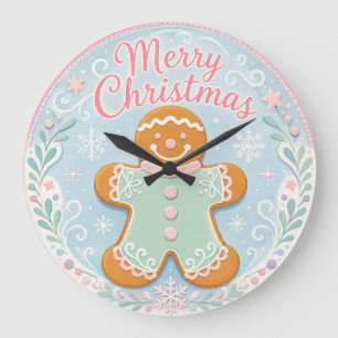 Whimsical Pastel Gingerbread Man Large Clock