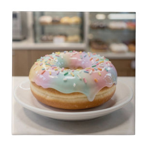 Whimsical Pastel Glass Glaze Doughnut Ceramic Tile
