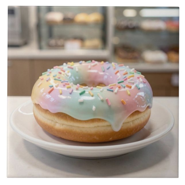Whimsical Pastel Glass Glaze Doughnut   Ceramic Tile (Front)