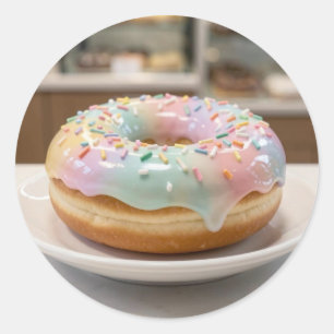 Whimsical Pastel Glass Glaze Doughnut Glossy Classic Round Sticker