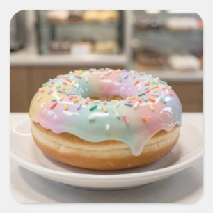 Whimsical Pastel Glass Glaze Doughnut Glossy   Square Sticker