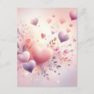 Whimsical Pastel Hearts Romantic Floral Love Holiday Postcard