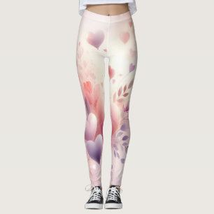 Whimsical Pastel Hearts Romantic Floral Love Leggings