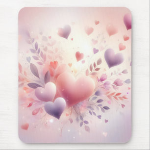 Whimsical Pastel Hearts Romantic Floral Love Mouse Pad