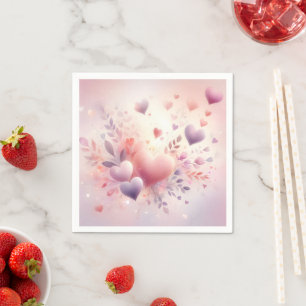 Whimsical Pastel Hearts Romantic Floral Love Napkin