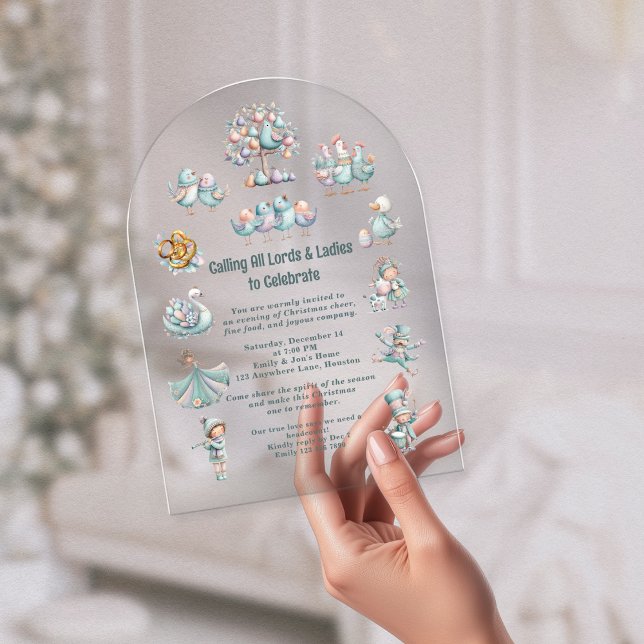 Whimsical Pastel Illustration 12 Days of Christmas Acrylic Invitations (Creator Uploaded)