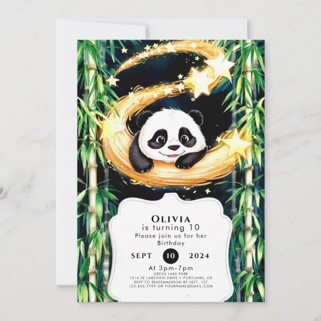 Whimsical Pastel Panda Birthday Invitation (Front)