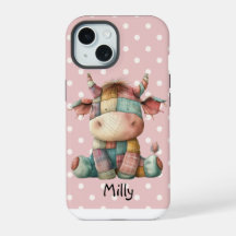 Whimsical Pastel Patchwork Cow Add Custom Name 