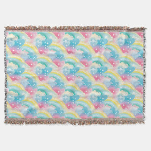 Whimsical Pastel Pattern with Hearts and Rainbows Throw Blanket