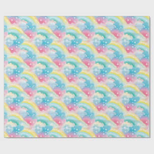 Whimsical Pastel Pattern with Hearts and Rainbows Wrapping Paper