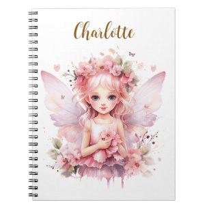Whimsical pastel pink fairy notebook