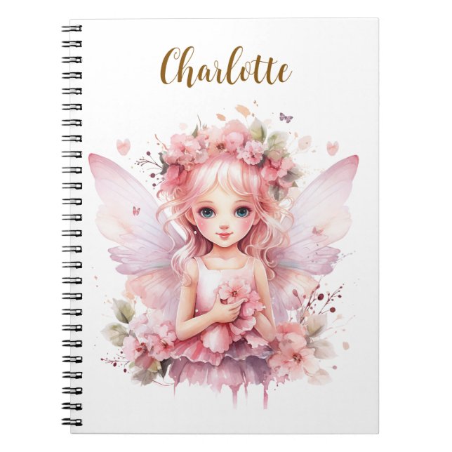 Whimsical pastel pink fairy notebook (Front)