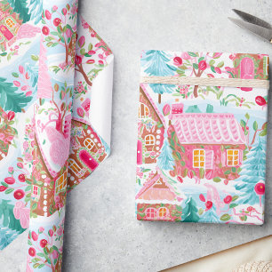 Whimsical Pastel Pink Gingerbread Dream Christmas Wrapping Paper