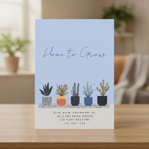 Whimsical Pastel Plant New Home Announcement Card
