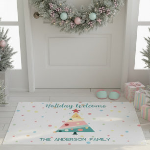 Whimsical Pastel Polka Dot Christmas Doormat