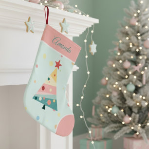 Whimsical Pastel Polka Dot  Large Christmas Stocking
