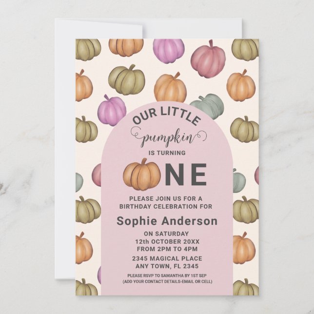 Whimsical Pastel Pumpkin First Birthday  Party Invitation (Front)