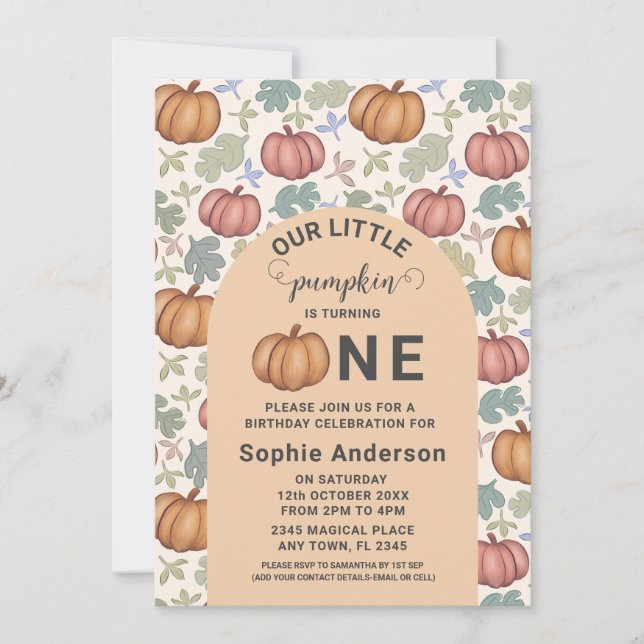 Whimsical Pastel Pumpkin First Birthday  Party Invitation (Front)