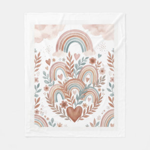 Whimsical Pastel Rainbow Over Floral Garden Fleece Blanket