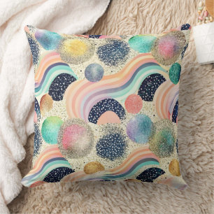 Whimsical Pastel Rainbow Waves & Glitter Abstract Cushion