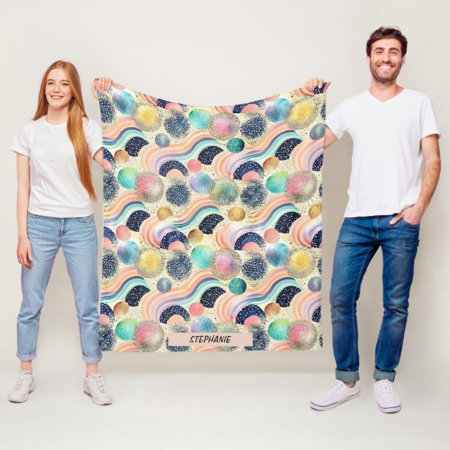 Whimsical Pastel Rainbow Waves & Glitter Abstract  Fleece Blanket (In Situ)