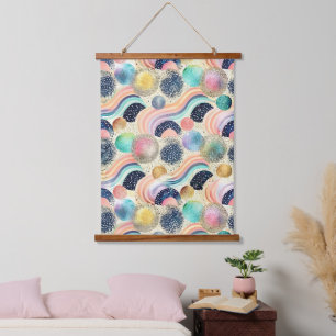 Whimsical Pastel Rainbow Waves & Glitter Abstract Hanging Tapestry