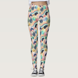 Whimsical Pastel Rainbow Waves & Glitter Abstract Leggings