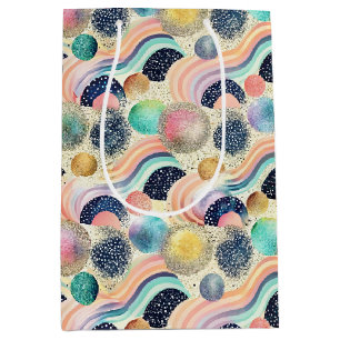 Whimsical Pastel Rainbow Waves & Glitter Abstract Medium Gift Bag