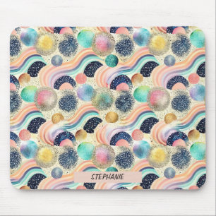 Whimsical Pastel Rainbow Waves & Glitter Abstract Mouse Pad
