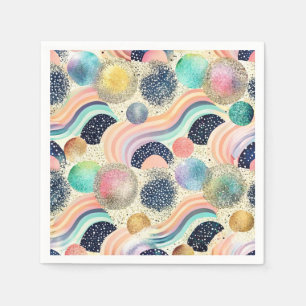 Whimsical Pastel Rainbow Waves & Glitter Abstract Napkin