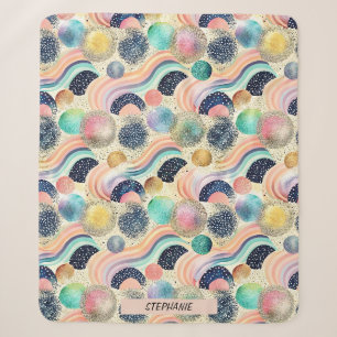 Whimsical Pastel Rainbow Waves & Glitter Abstract Sherpa Blanket